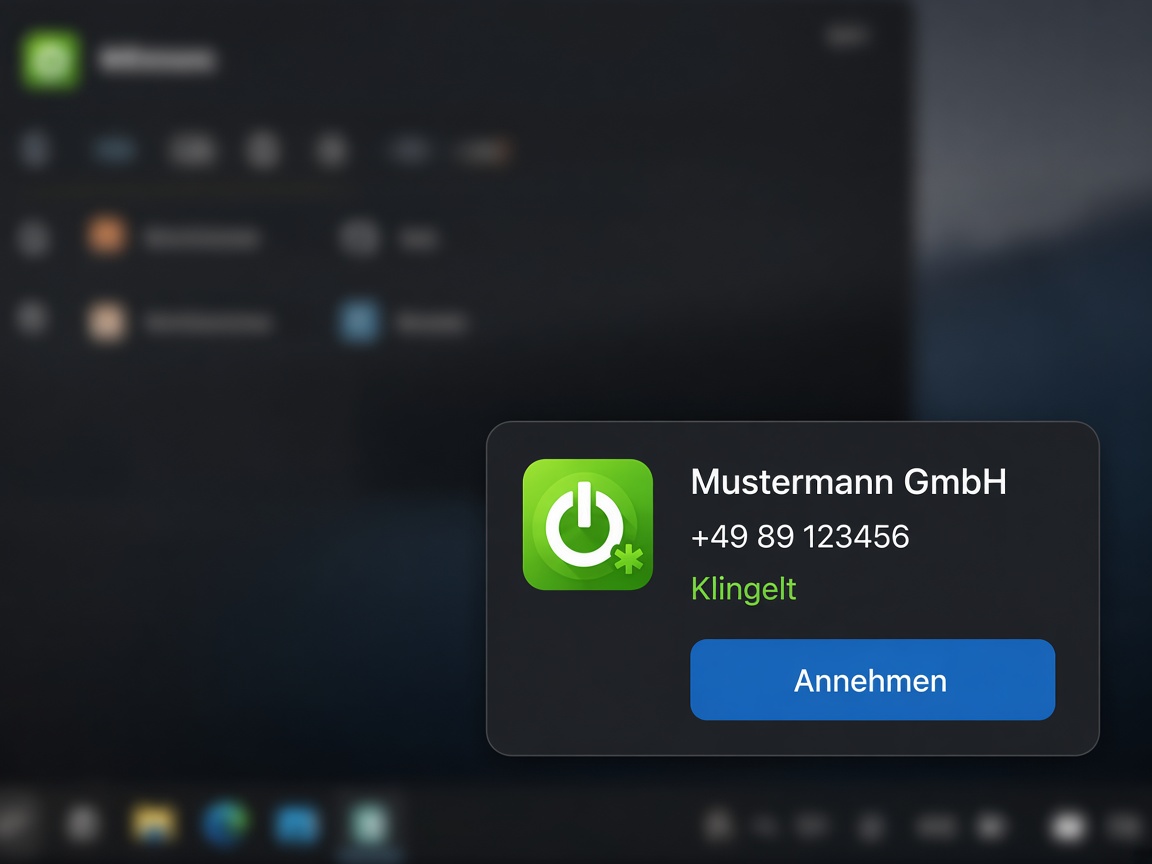 PBX Desk Anruf-Popup mit Name und Rufnummer