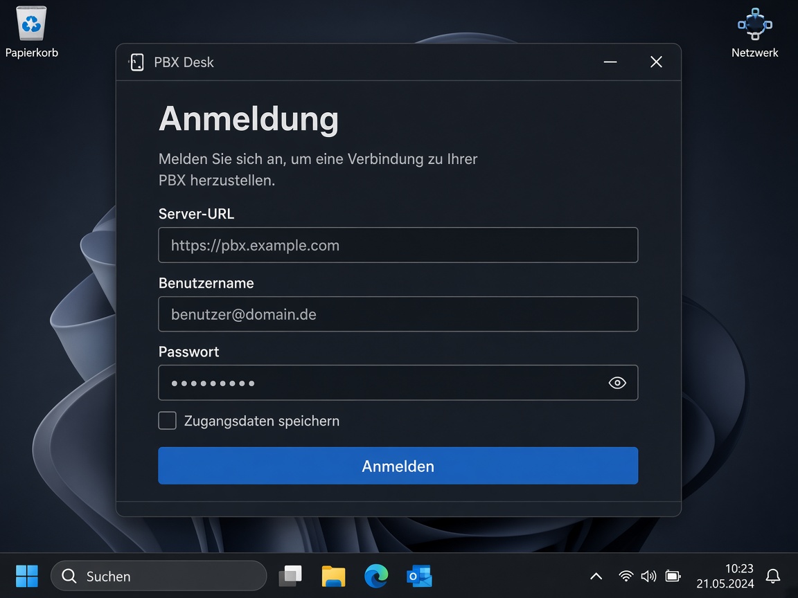 PBX Desk Anmeldung an der Telefonanlage