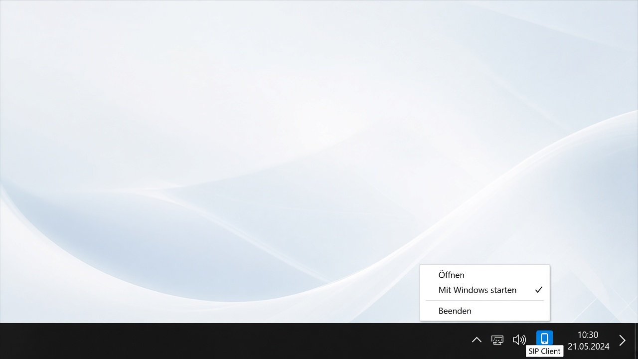 Windows Tray Menü SIP Client mit Mit Windows starten